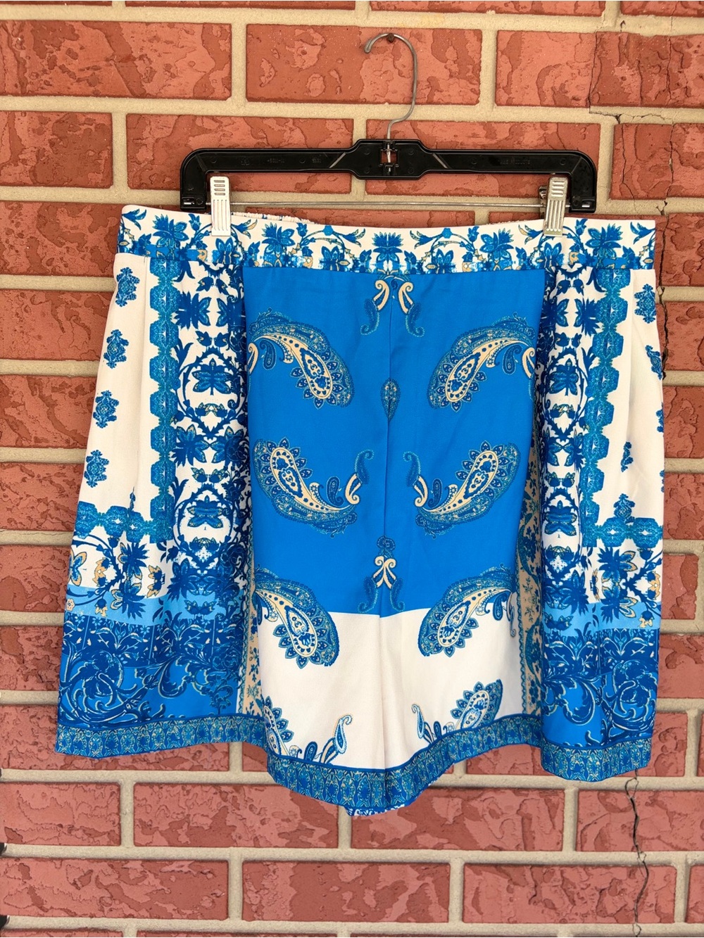 Fashion Nova Blue and White Paisley Print Bermudas